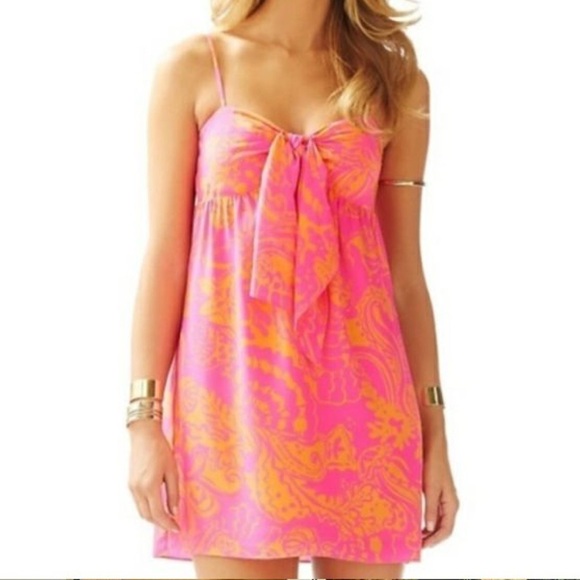 Lilly Pulitzer Dresses & Skirts - Lilly Pulitzer silk seaesta orange and hot pink dress